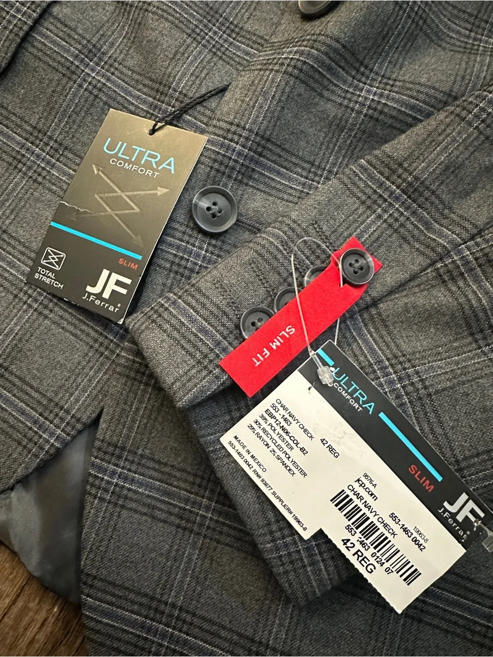 ❌JF J. Ferrar Slim Fit Ultra Comfort Classic Blazer Men’s Size 42 Reg Gray Plaid